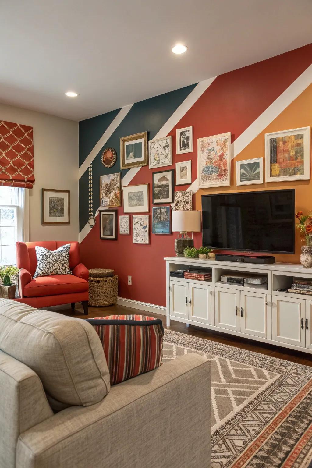 A family room enhanced by a striking feature wall.
