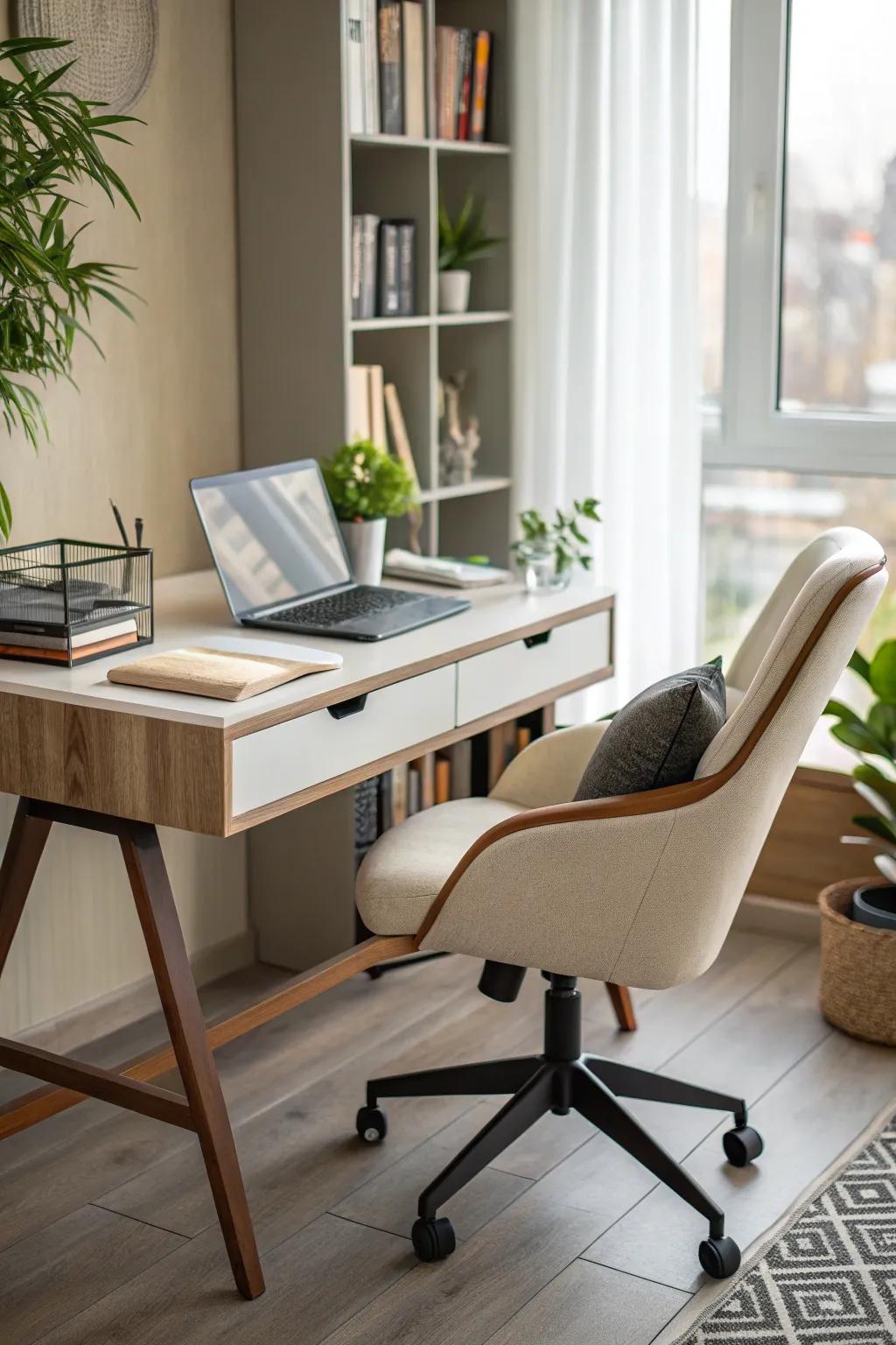 Ergonomic furniture combines style with comfort.