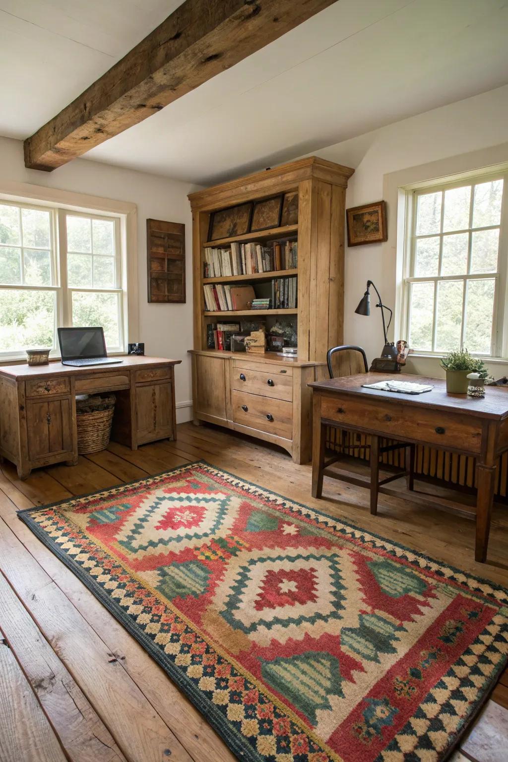 Diverse area rugs bring hue and character.