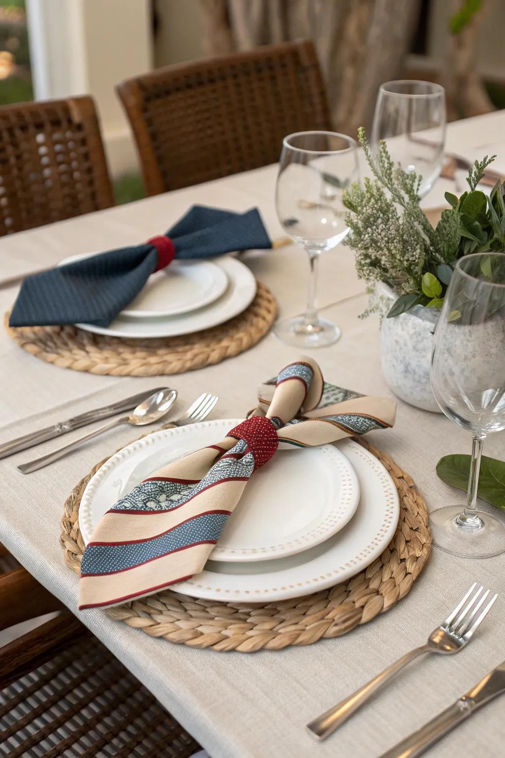 Add a playful touch with DIY necktie napkin ties.