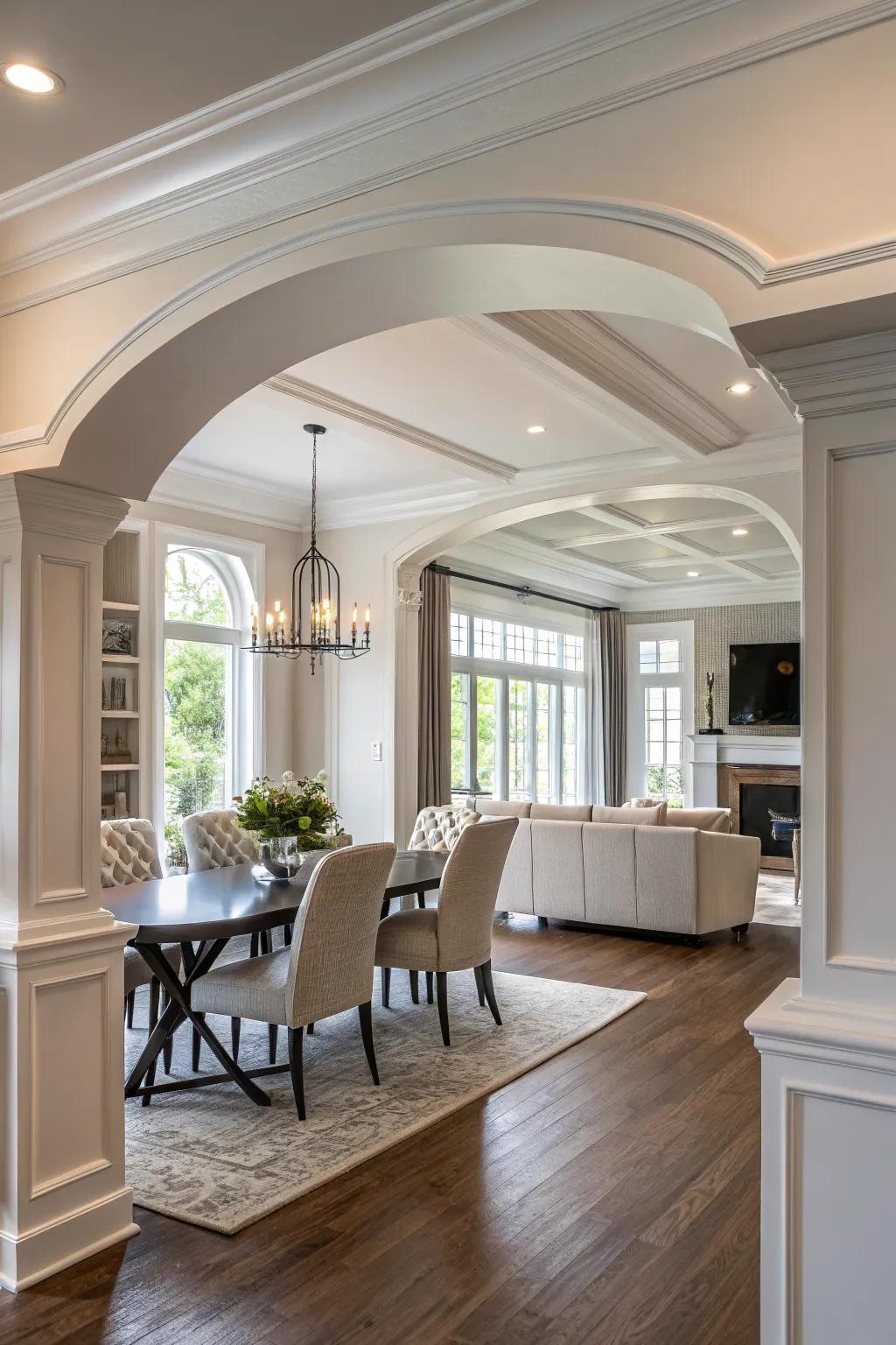 Define open areas using ornamental simulated trim.