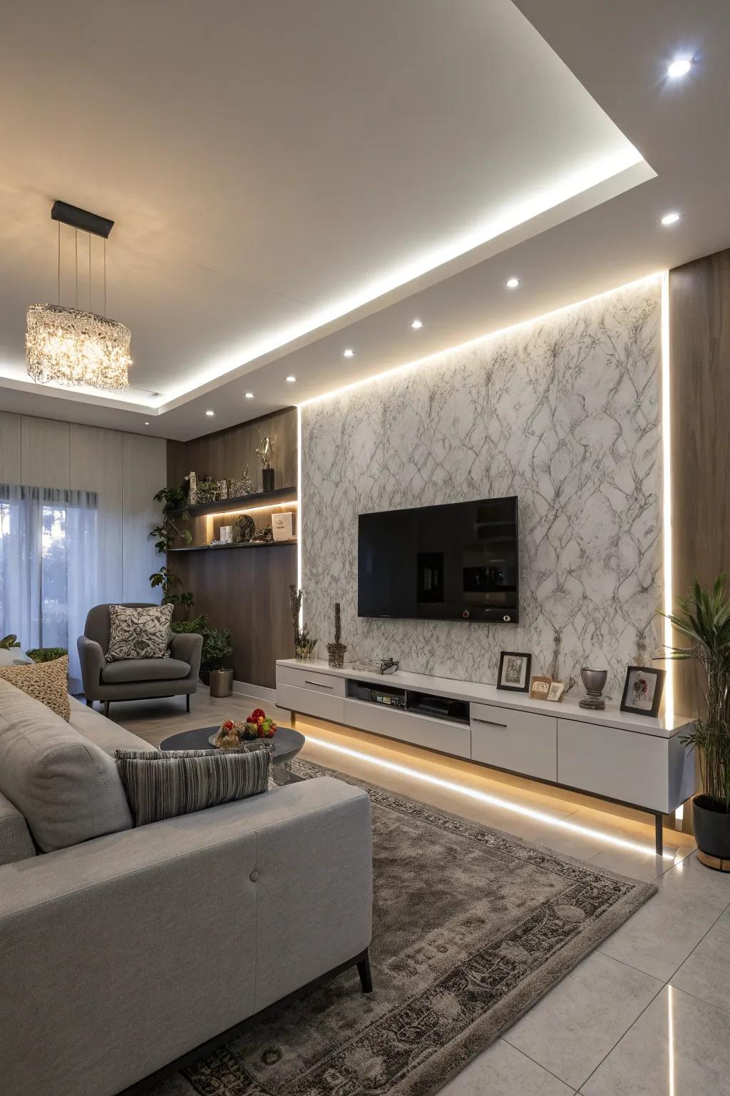 Illumination enhances the atmosphere of this lounge.