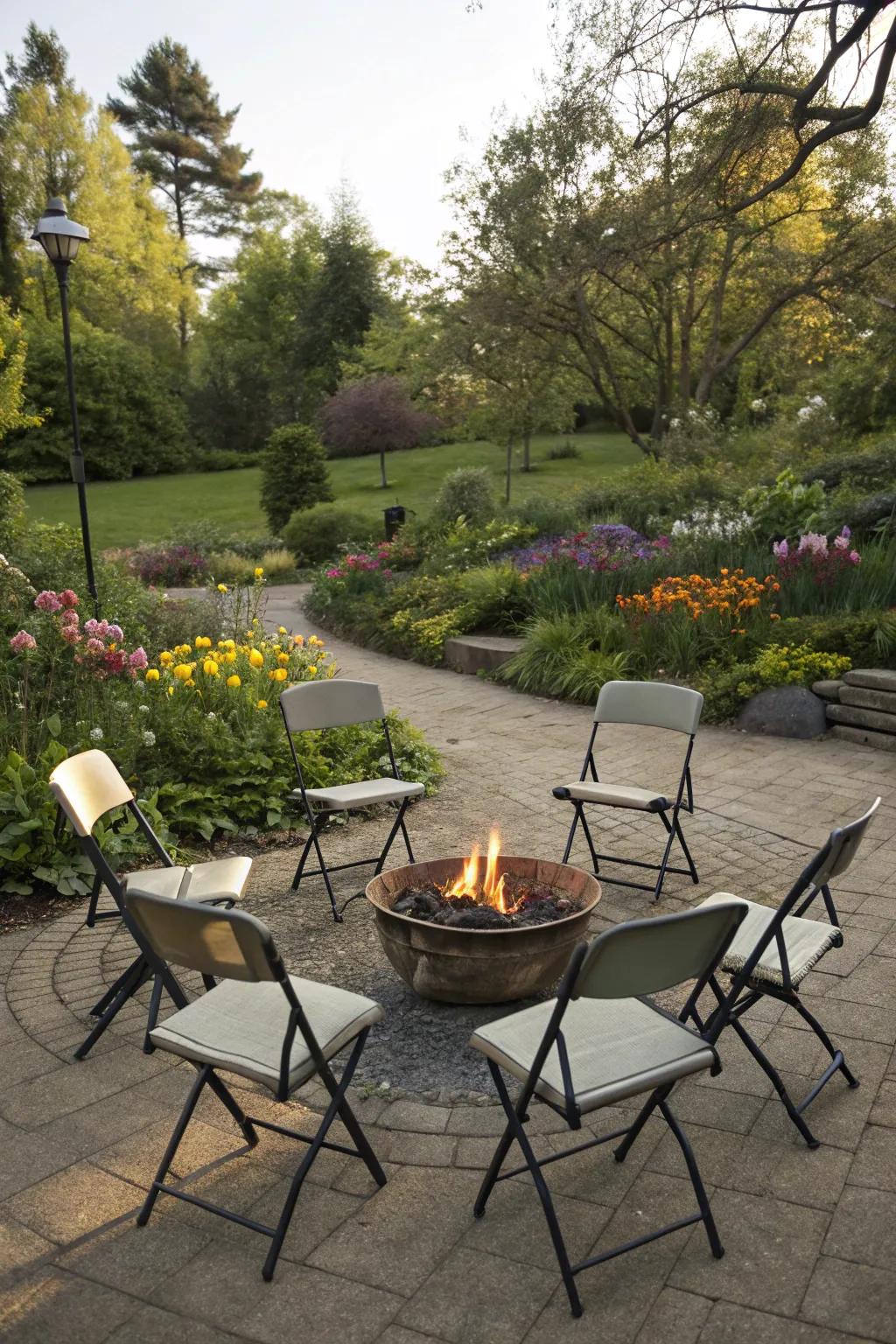 Collapsible seats offer adaptable and space-saving seating.