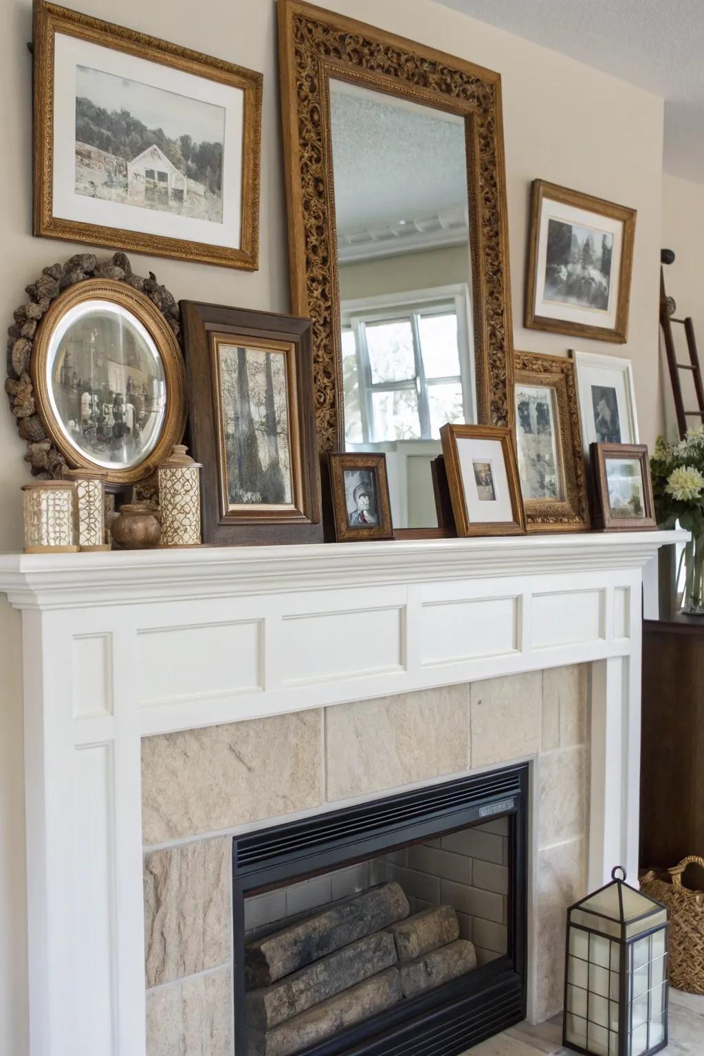 Layered decor infusing depth and dimension into the mantel