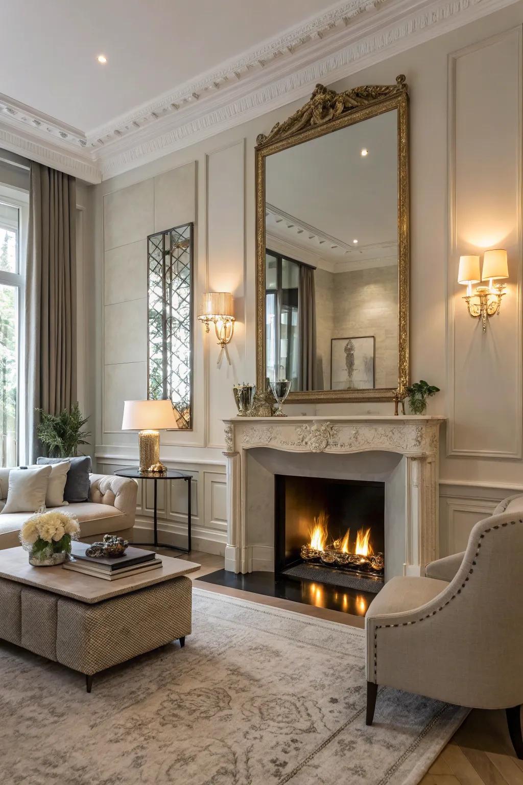 Mirrors incorporate depth and light to your fireplace setting.