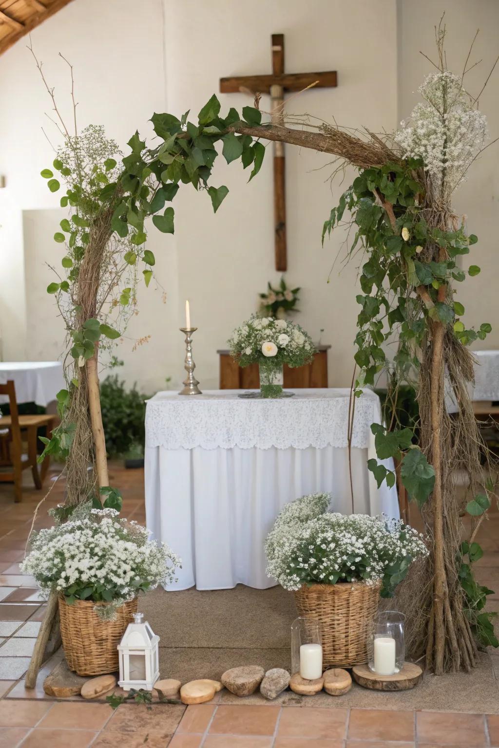 Nature-inspired elements bring a rustic and harmonious touch to the decor.