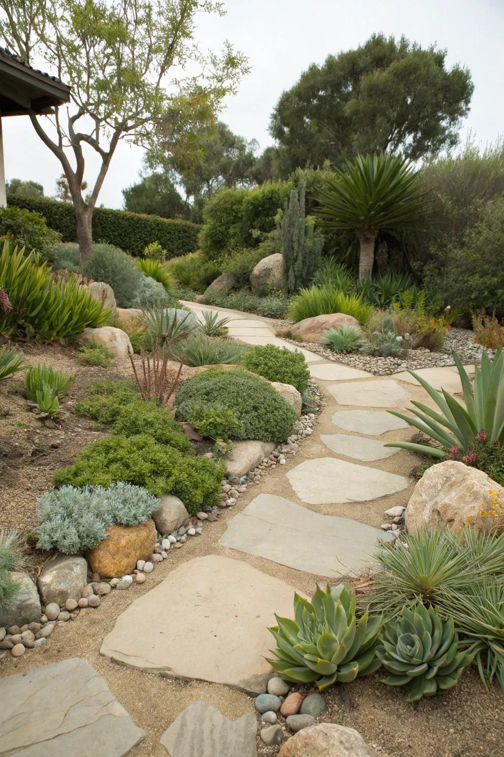 A flagstone stone garden offering a sculpted landscape.