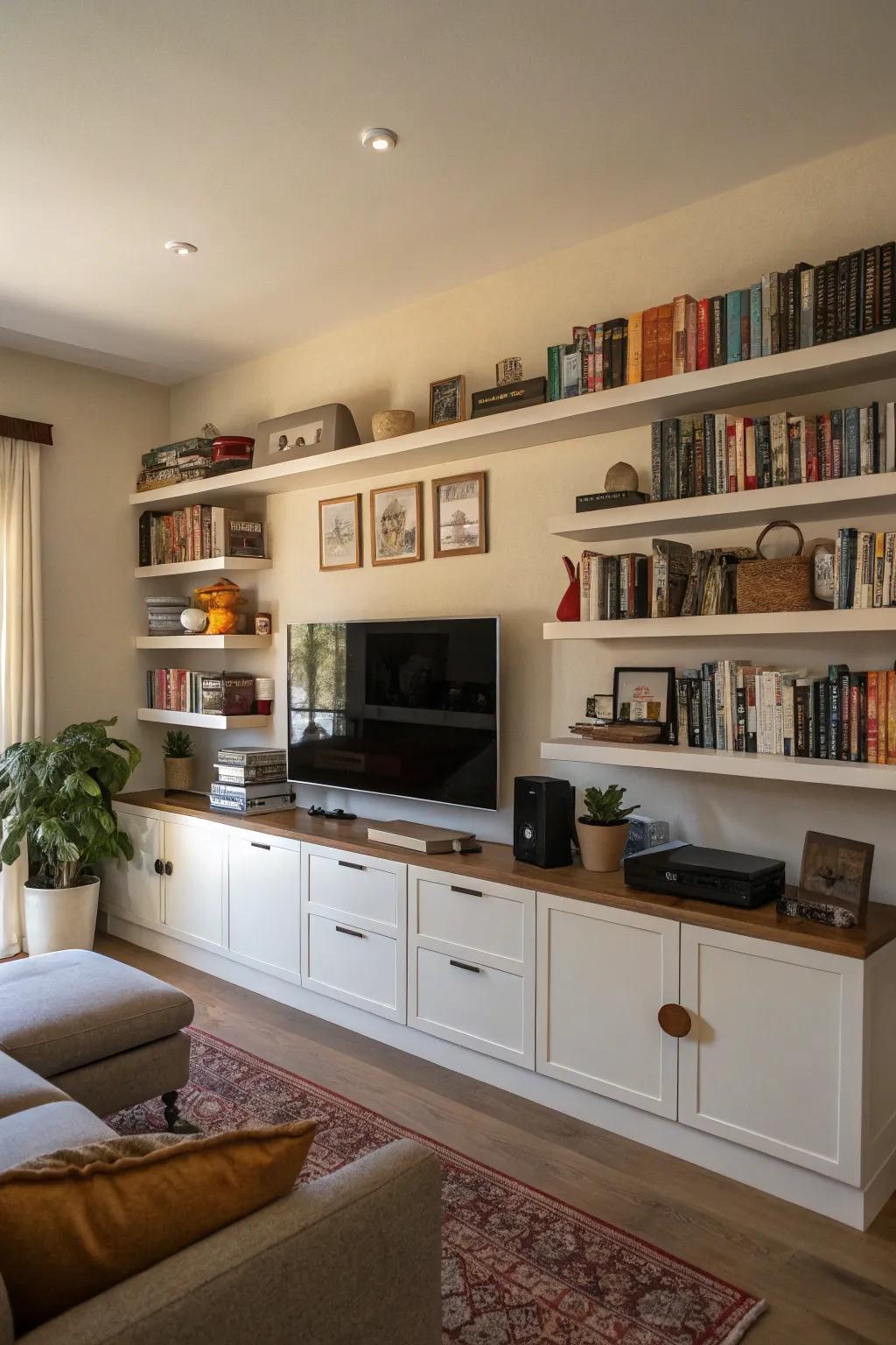 Make a multifunctional space with books and media.