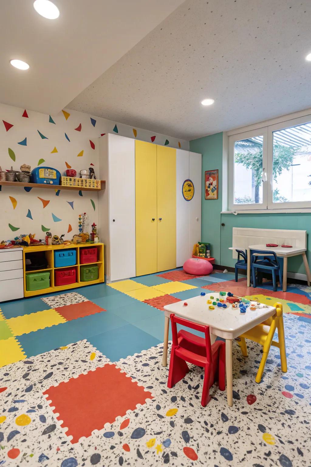 Linoleum floors are durable and add a splash of color.