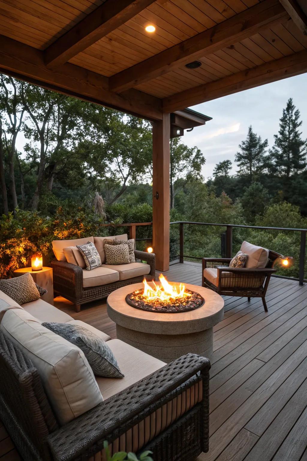 Warm up your evenings with a cozy bonfire space.