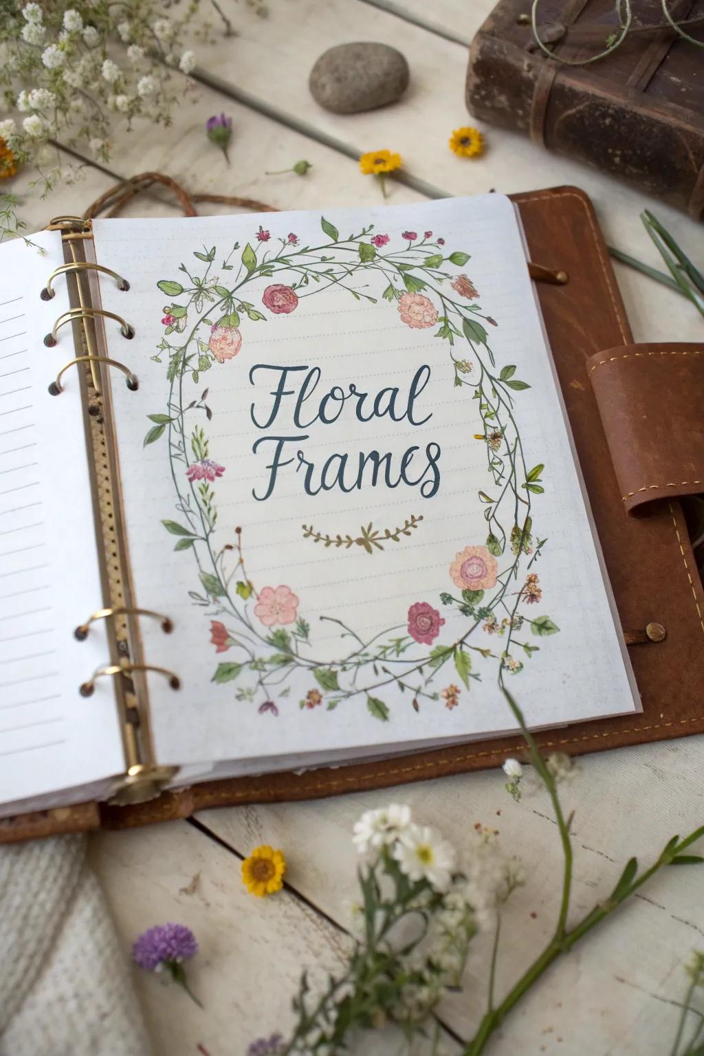 Floral frames stylishly highlight special notes.