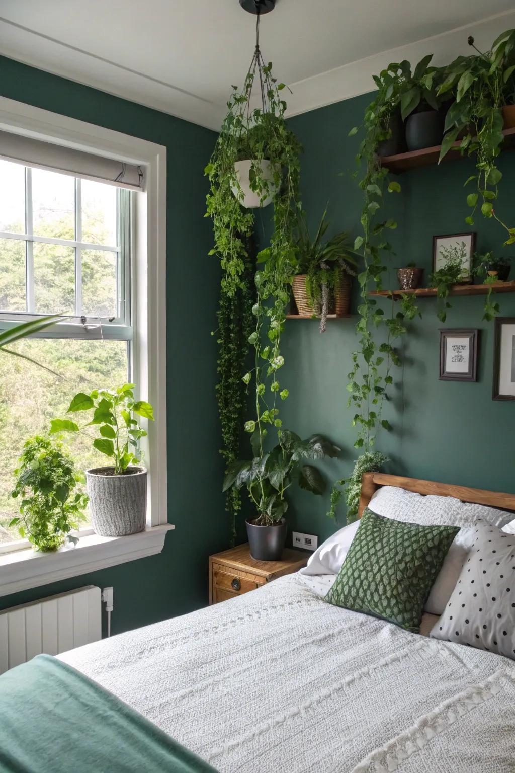 Vertical greenery adds a fresh and organic touch to your bedroom.
