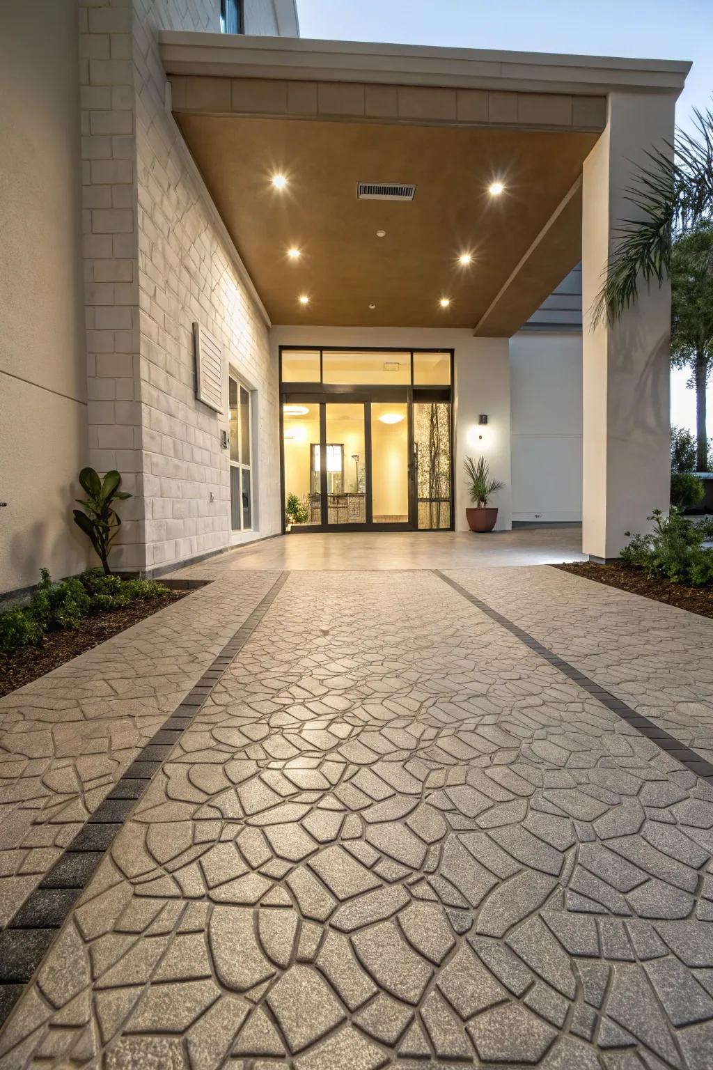 Textured flooring appending a unique and stylish nuance to the entrance.