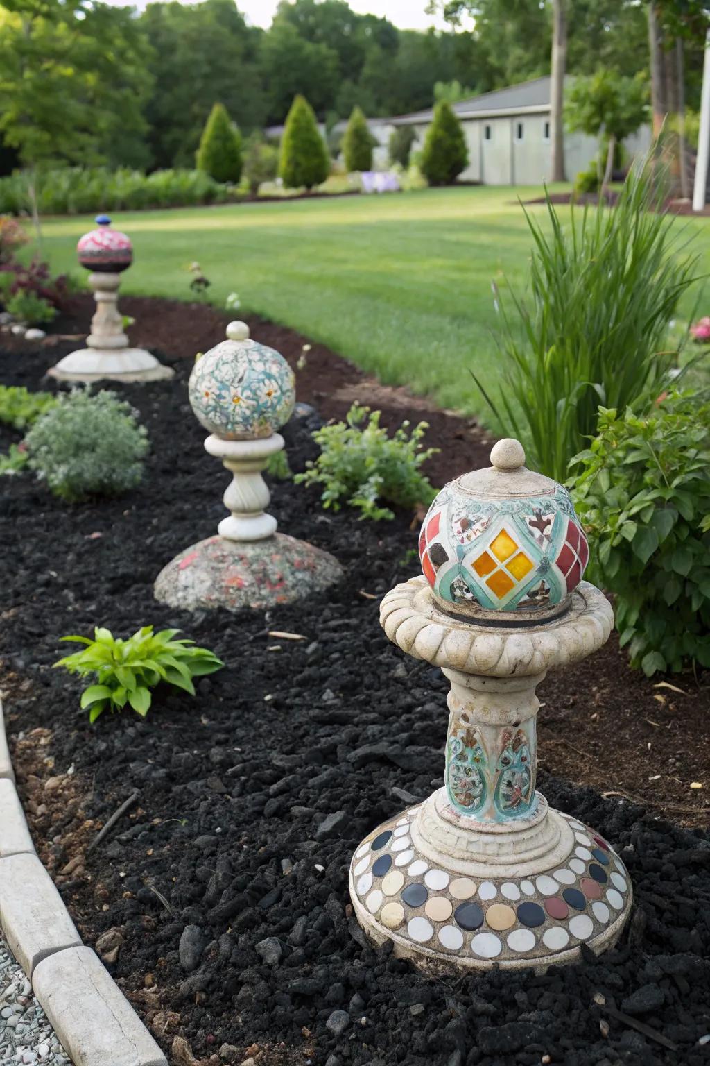 Add whimsy through an integration of ground cover and ornaments.