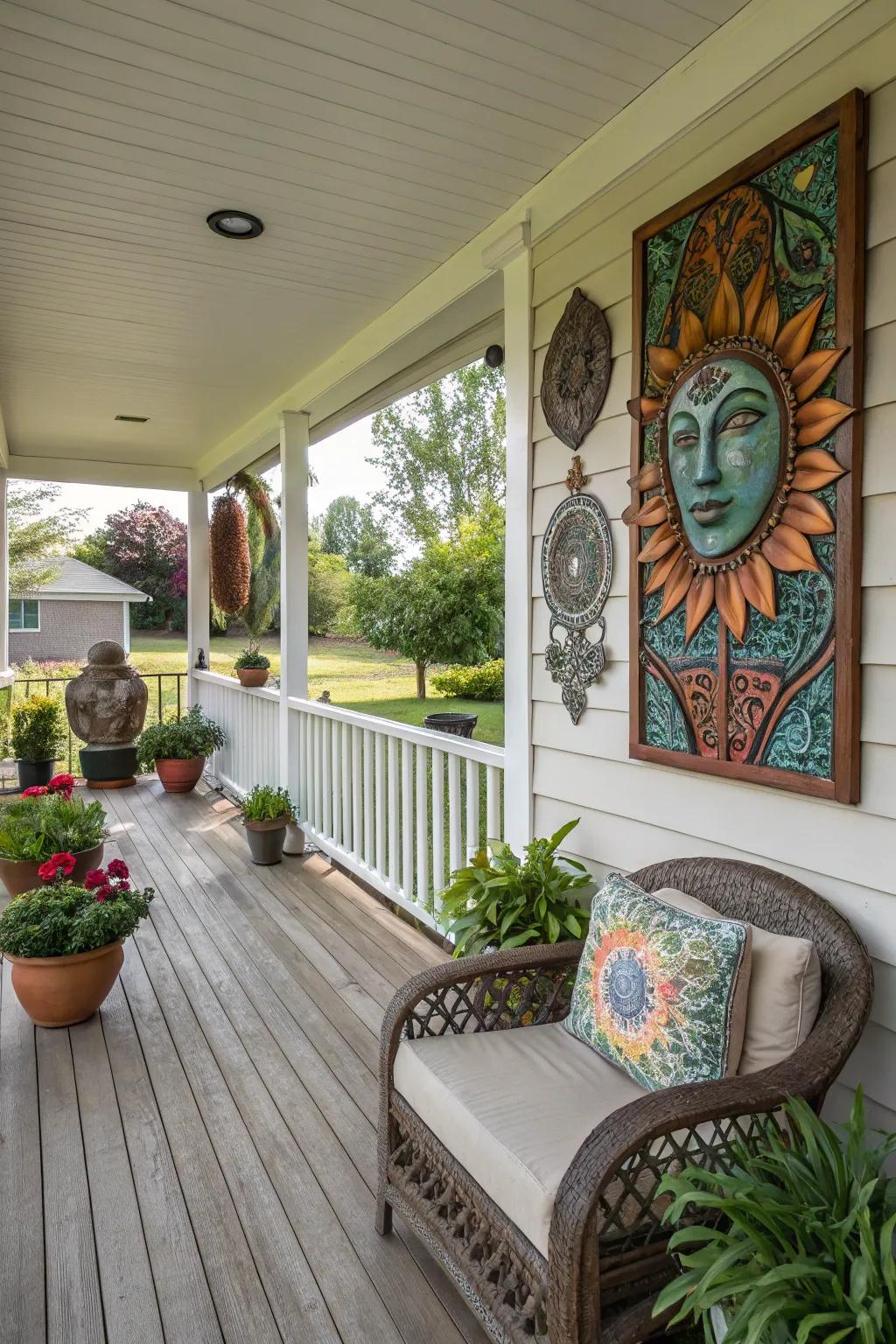 Artistic accents enrich your porch with a creative touch and personality.