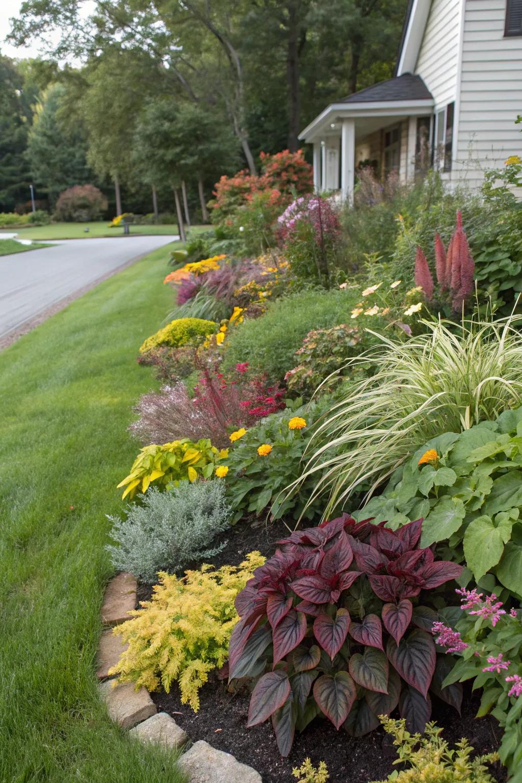 Bright foliage adds vibrancy to your berm.