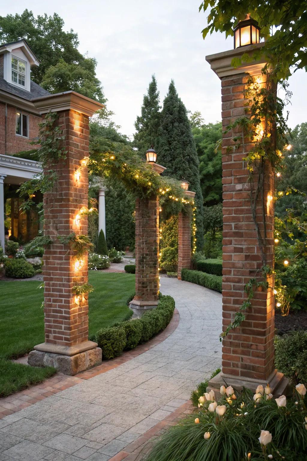 Brick uprights lend a majestic touch to entryways.