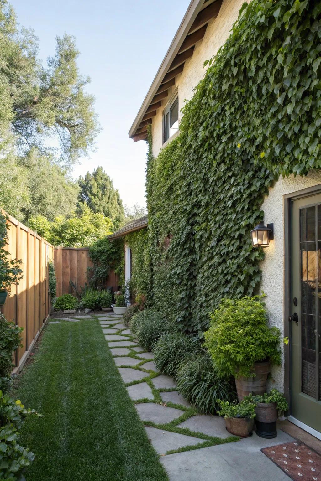 Evergreen vines inject vertical intrigue into the landscape.