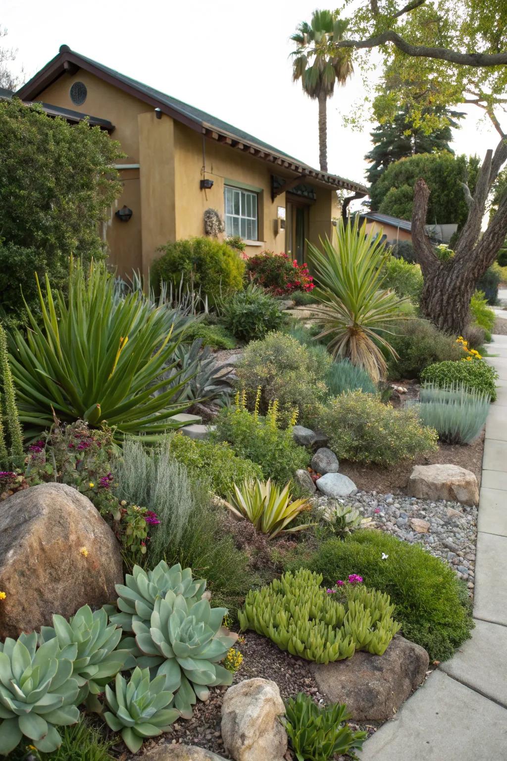 Dryness-resistant plants offer beauty with low maintenance requirements.