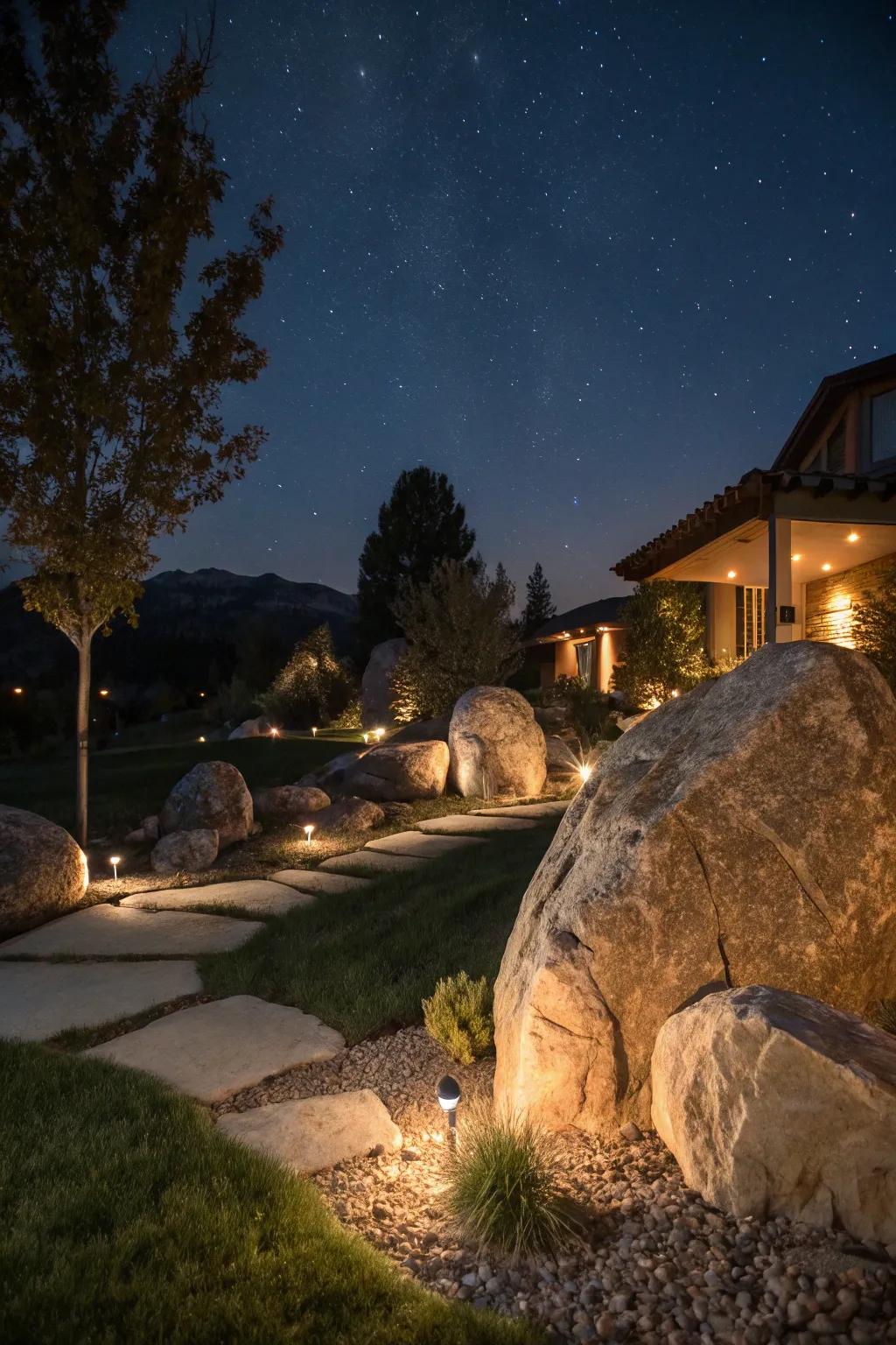Fabricate captivating light results by means of illuminated massive stones.