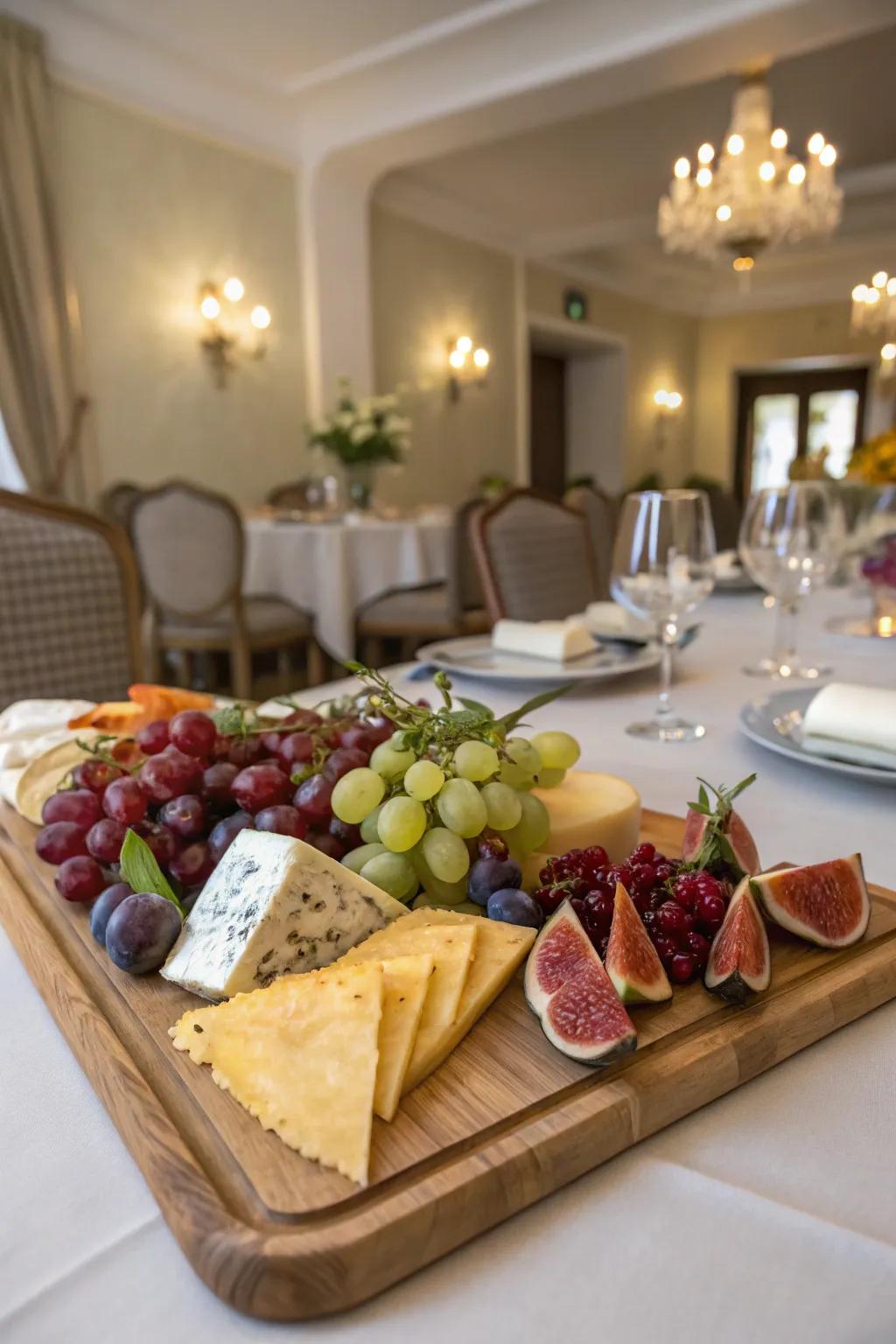 A refined assortment of fruit and cheese for a sophisticated taste.