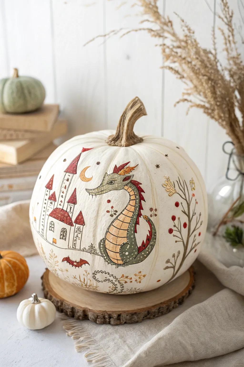Enchant your space with a magical dragon gourd, a perfect blend of fairytale whimsy and minimalist elegance.