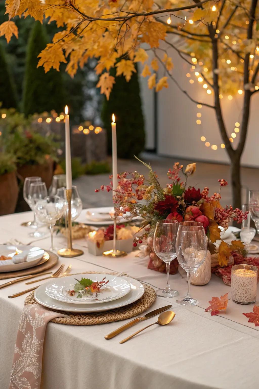 Seasonal grandeur portrayed with components like autumn leaves.