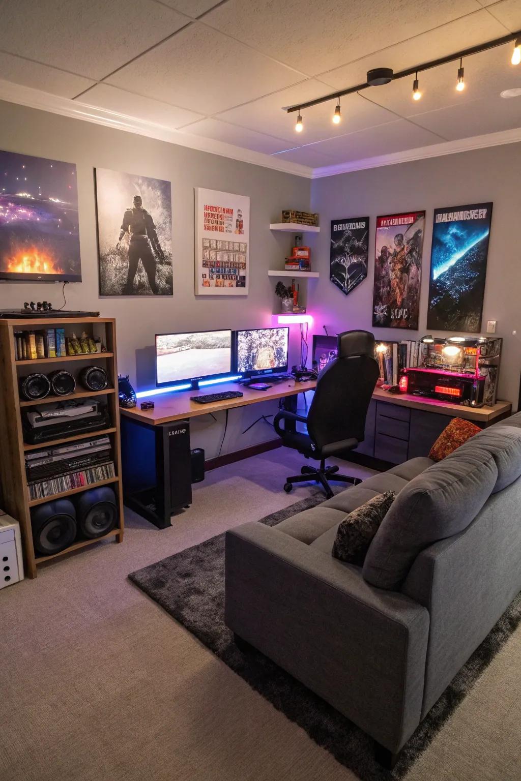 A multi-use area enables versatility with gaming and work activities.