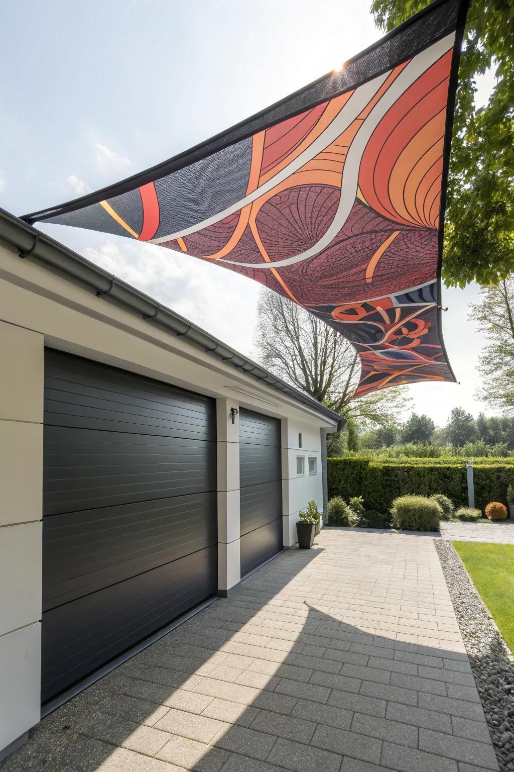 Dynamic and modern shade sail shelter.