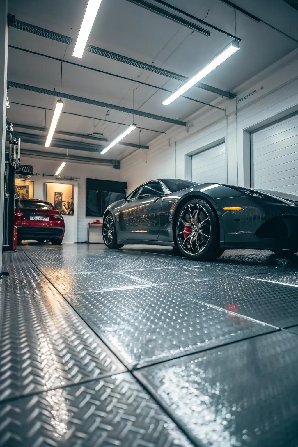 Get a sleek finish with metallic tiles.