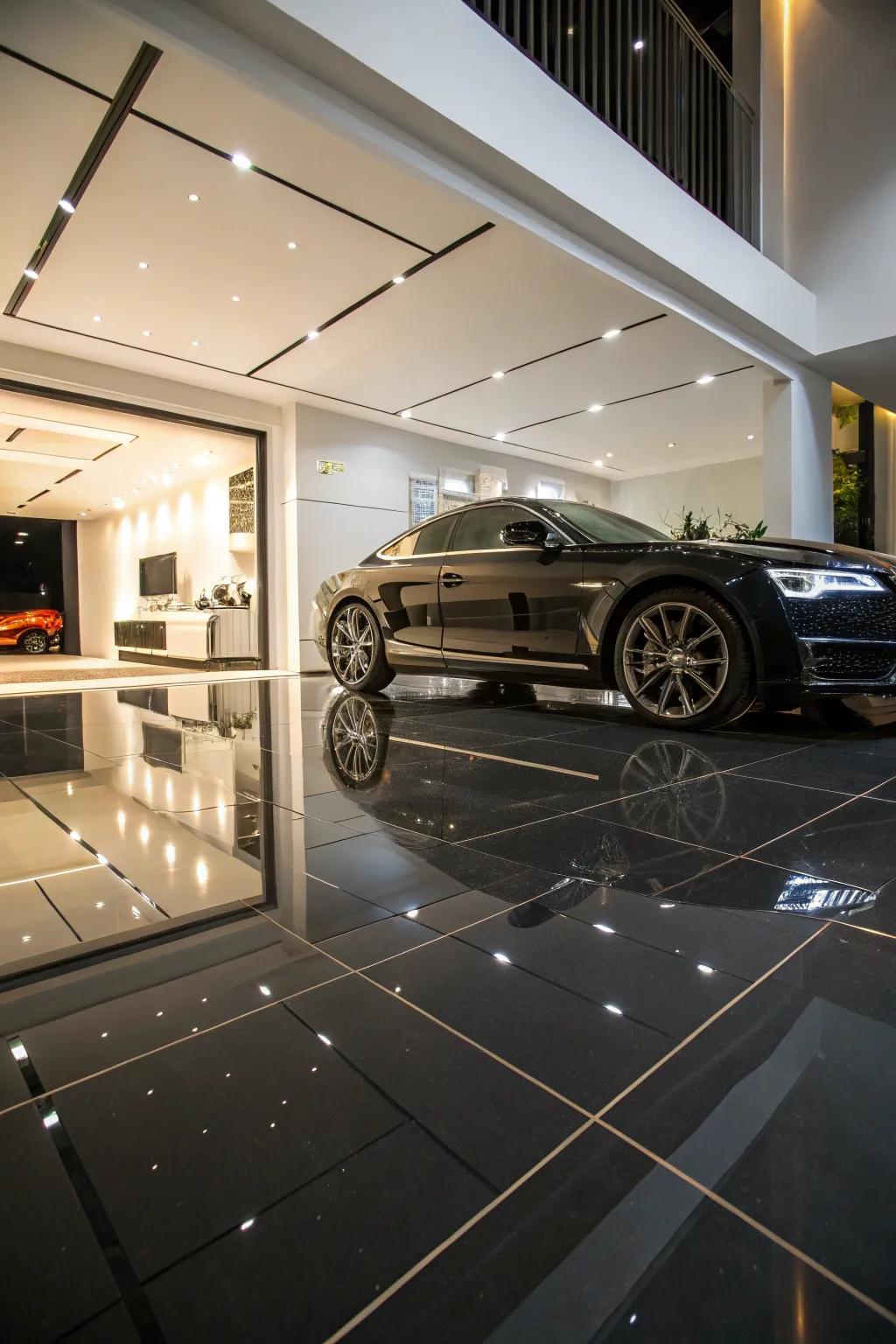 High-gloss coverings infuse luxury and sophistication into your garage.