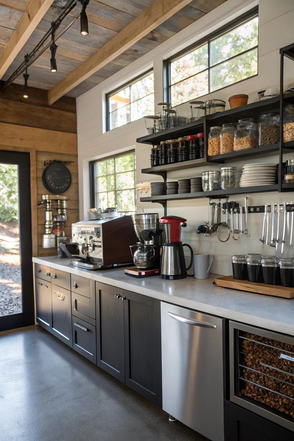 A dedicated coffee station adds charm and convenience.