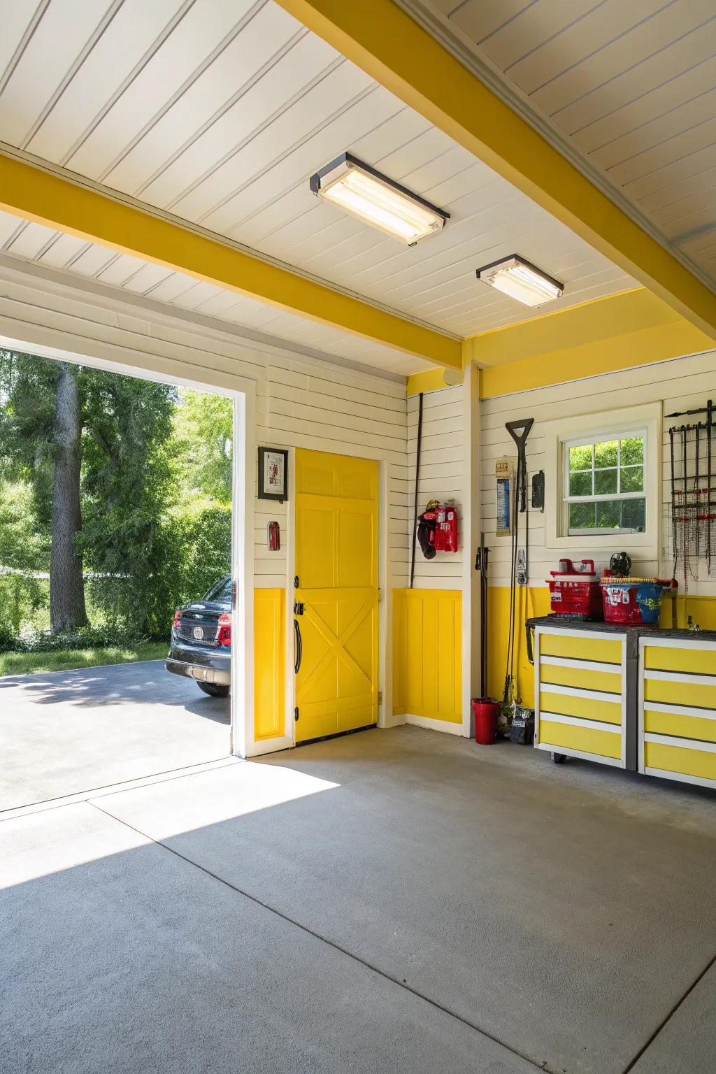 Yellow accents add warmth and cheer to your garage.