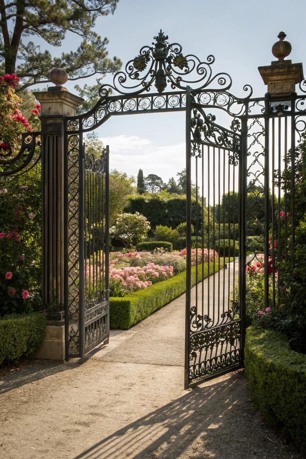 Wrought iron door harmonizes elegance with ageless durability.