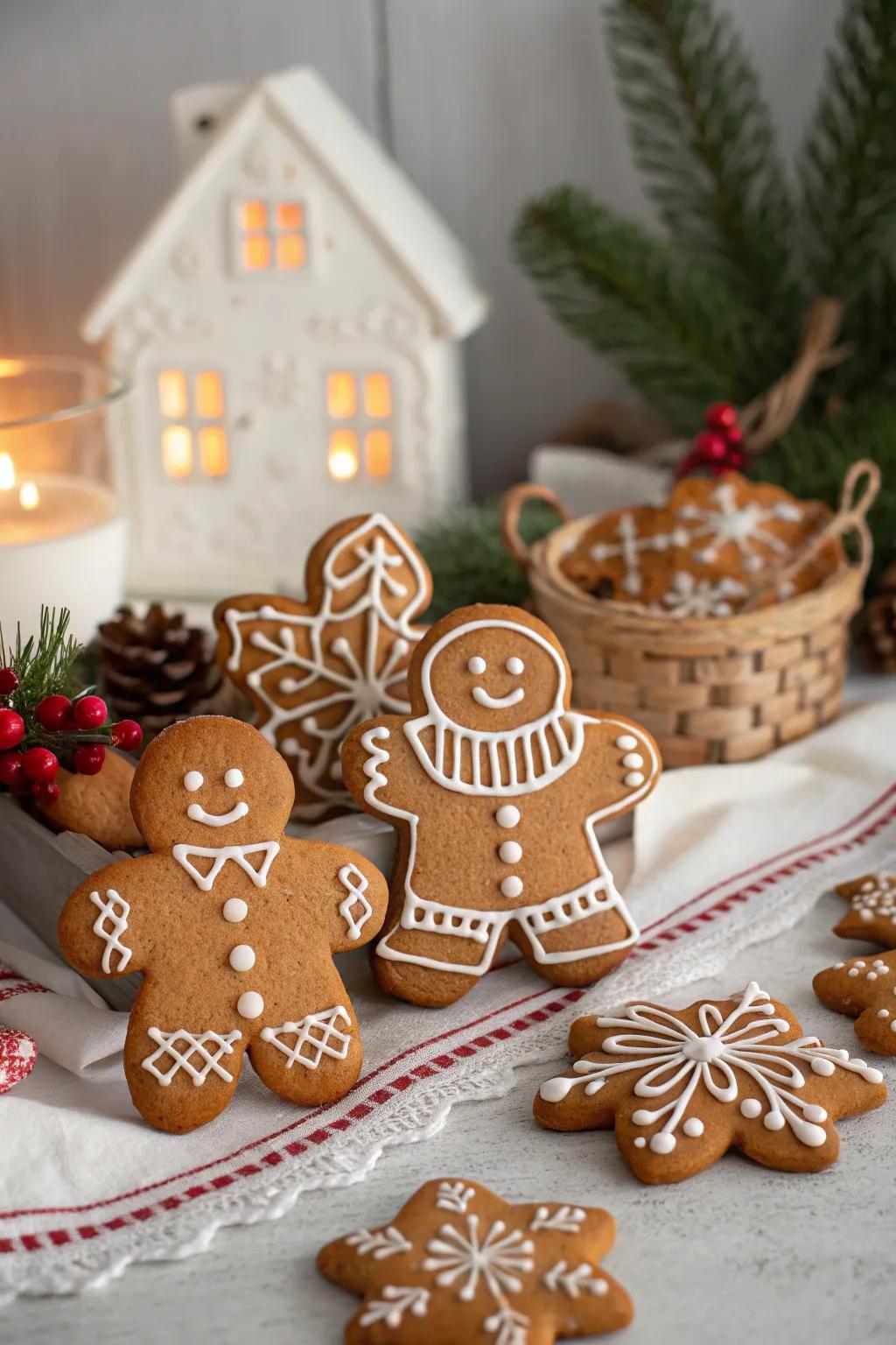 Vintage-inspired gingerbread figures seizing the quintessence of classic holiday decor.