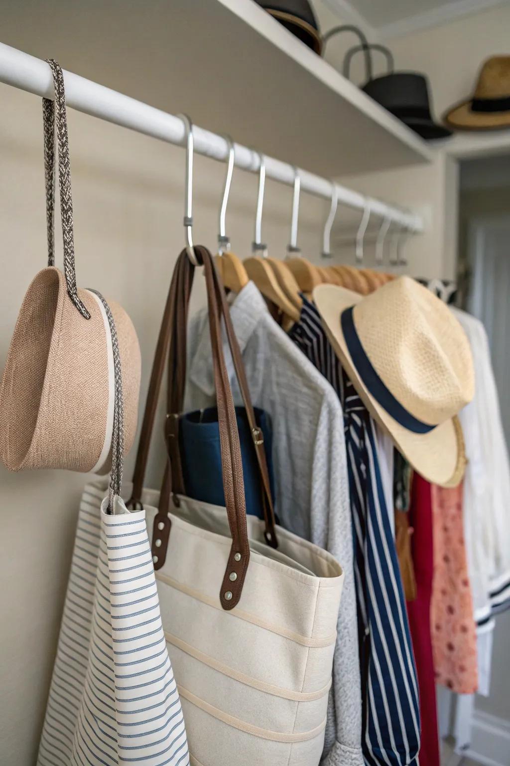 With S-hooks, organizing and accessing accessories is simple.