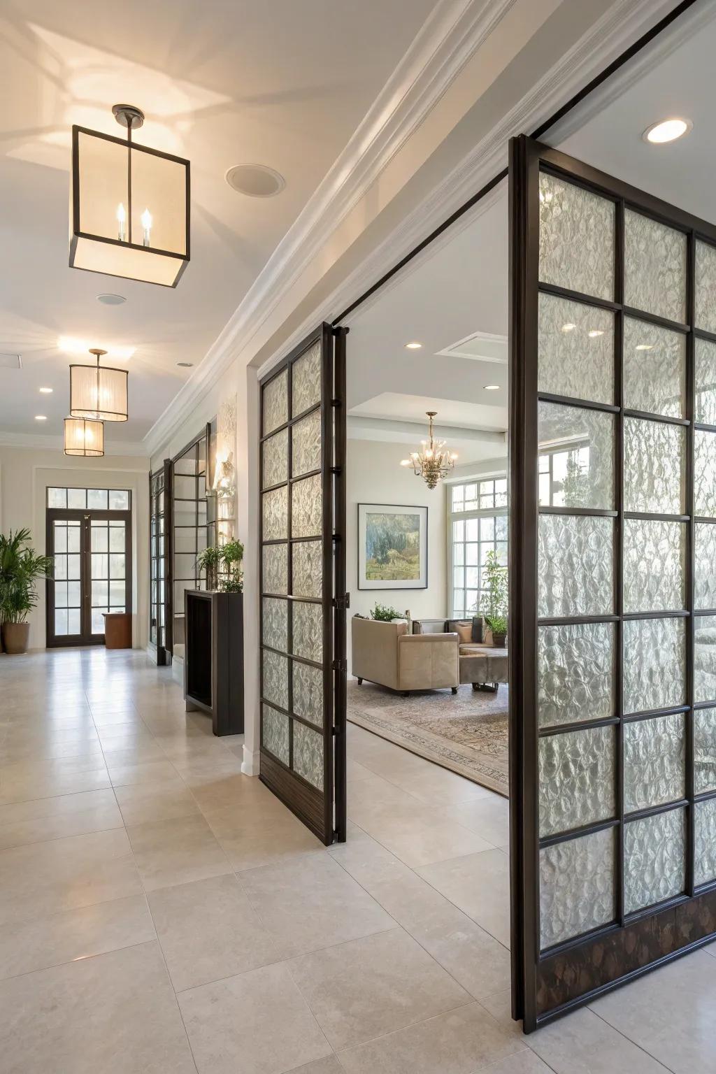 An open space with artistic crystal cube room dividers, which offers splitting with see-through beauty.
