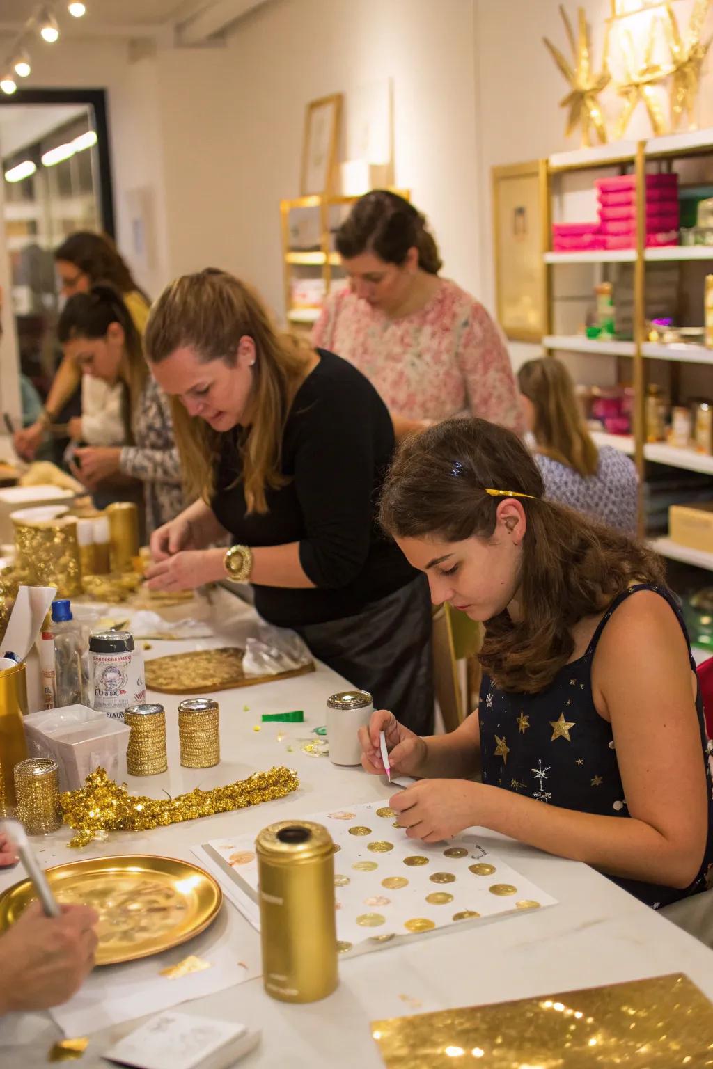 DIY gilded ornaments workshop for creative fun.