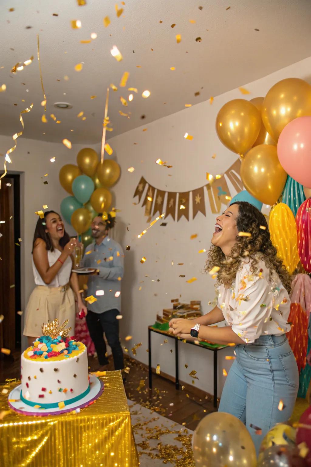 An exciting gold confetti explosion for a magical moment.