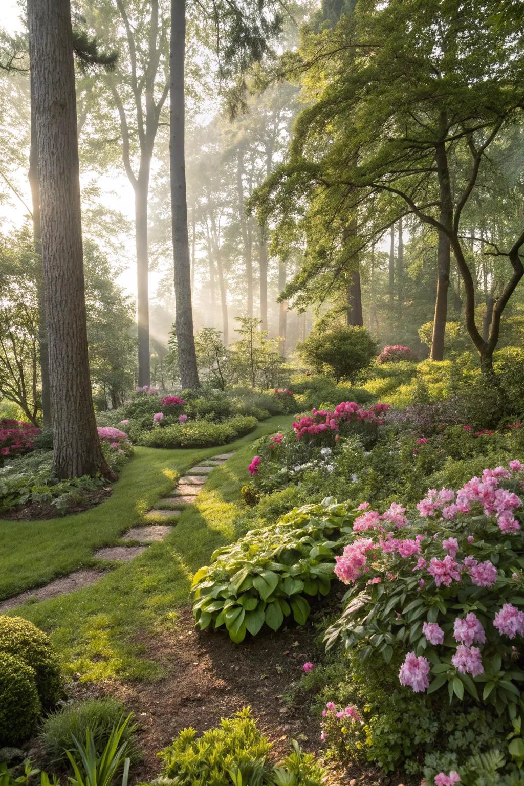 Wooded gardens offer a natural, peaceful getaway.
