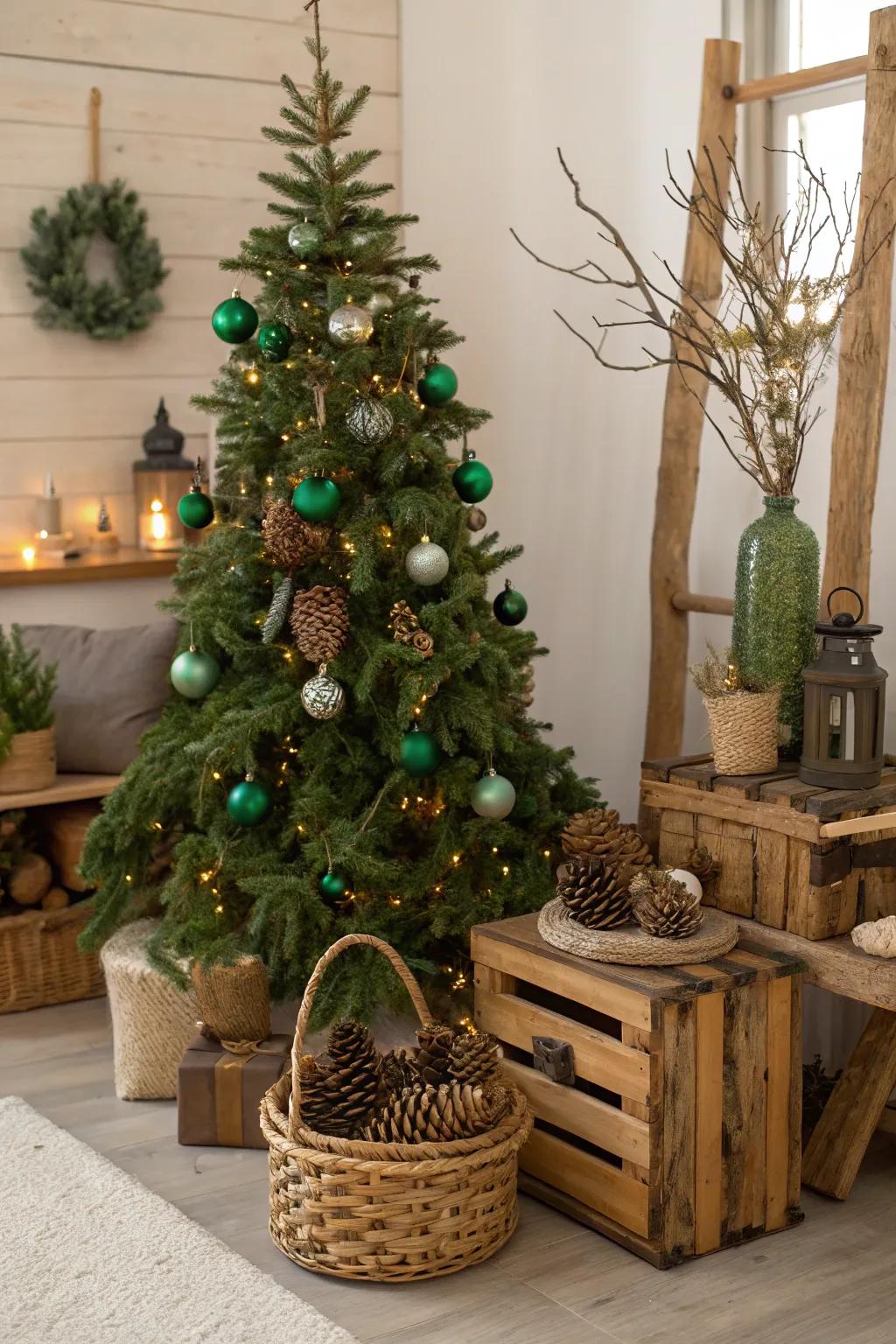 Woodland charisma with emerald and timber components.