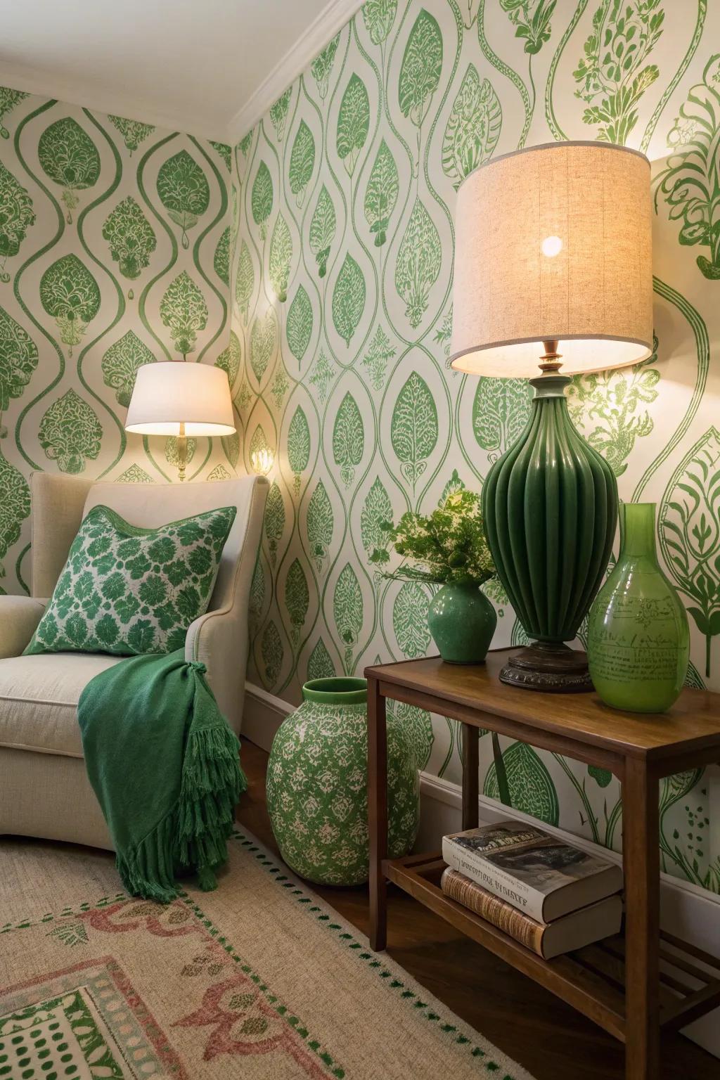 Green patterns introducing a playful spirit and layers of dimension.