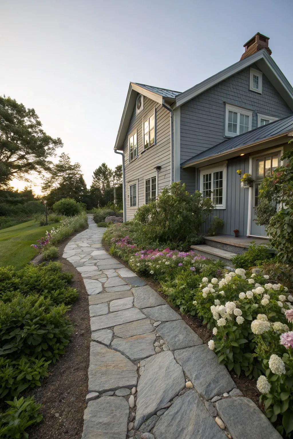 Elegance with a natural rock pathway.