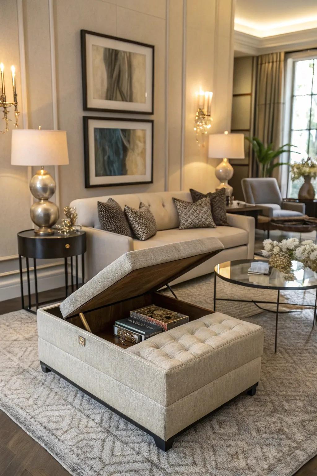 A footrest that changes to hide a cozy bed inside its elegant shape.