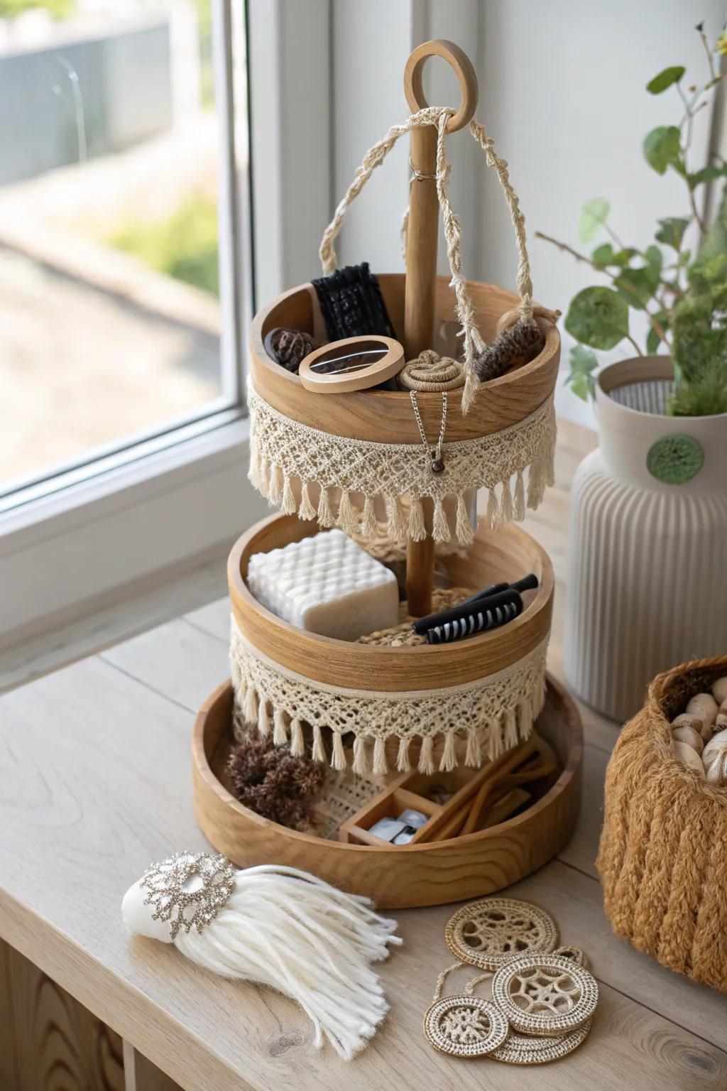 Elevate your organization with these stunning tiered baskets, blending simplicity and style for effortless accessorizing.