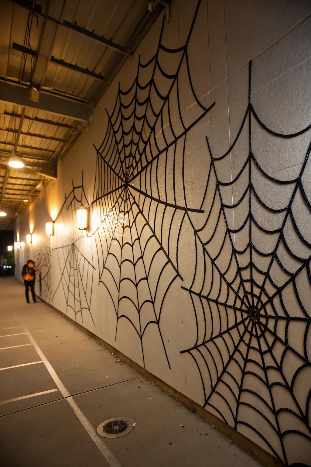 Crawler web wall art crafts a dramatic Halloween effect.