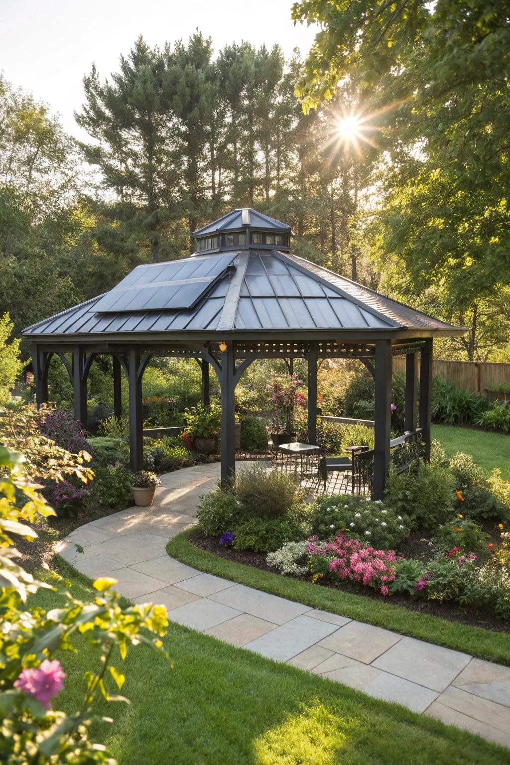 Embrace sustainability with a solar-powered gazebo.