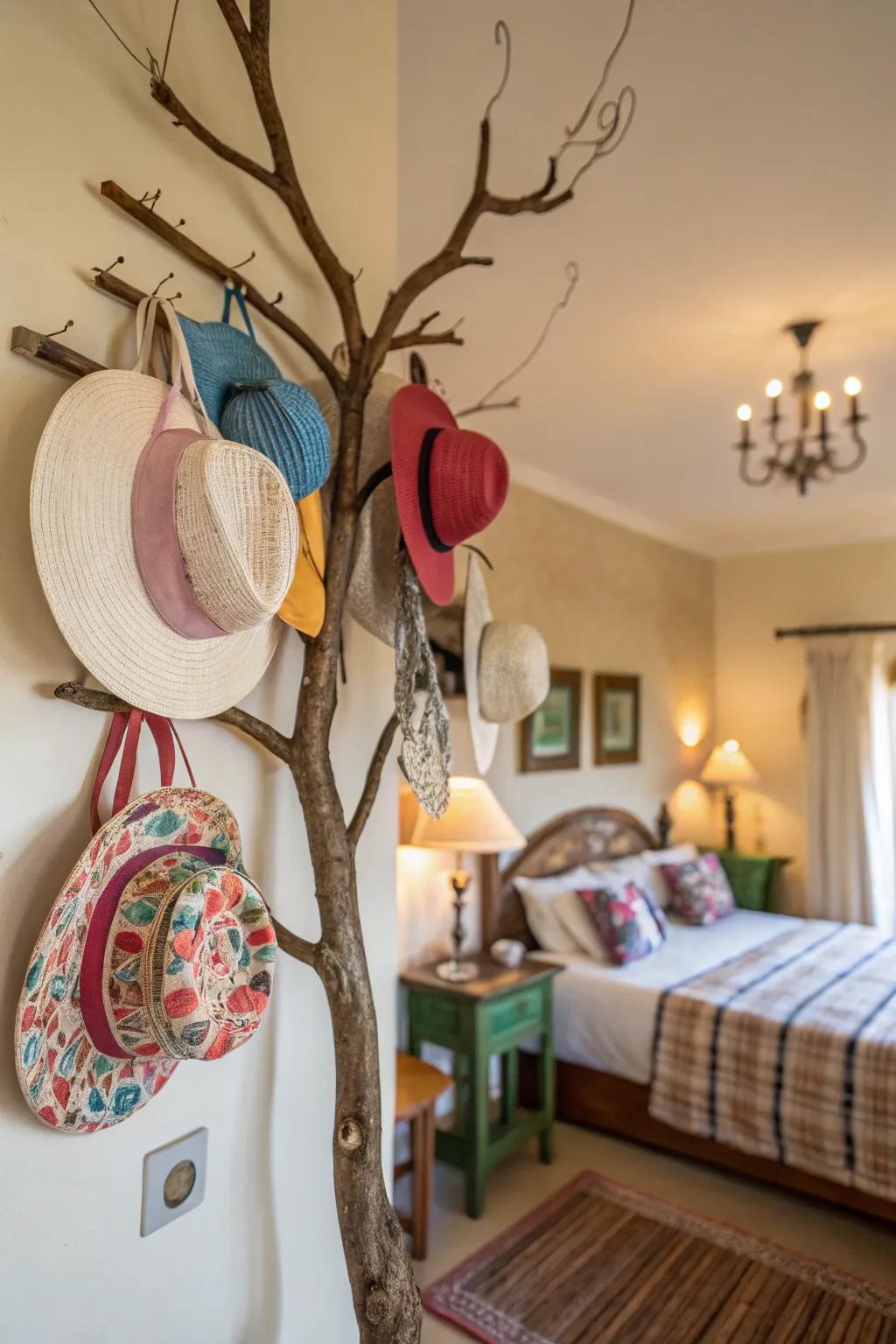 A painted branch introduces a natural twist to your exhibit.