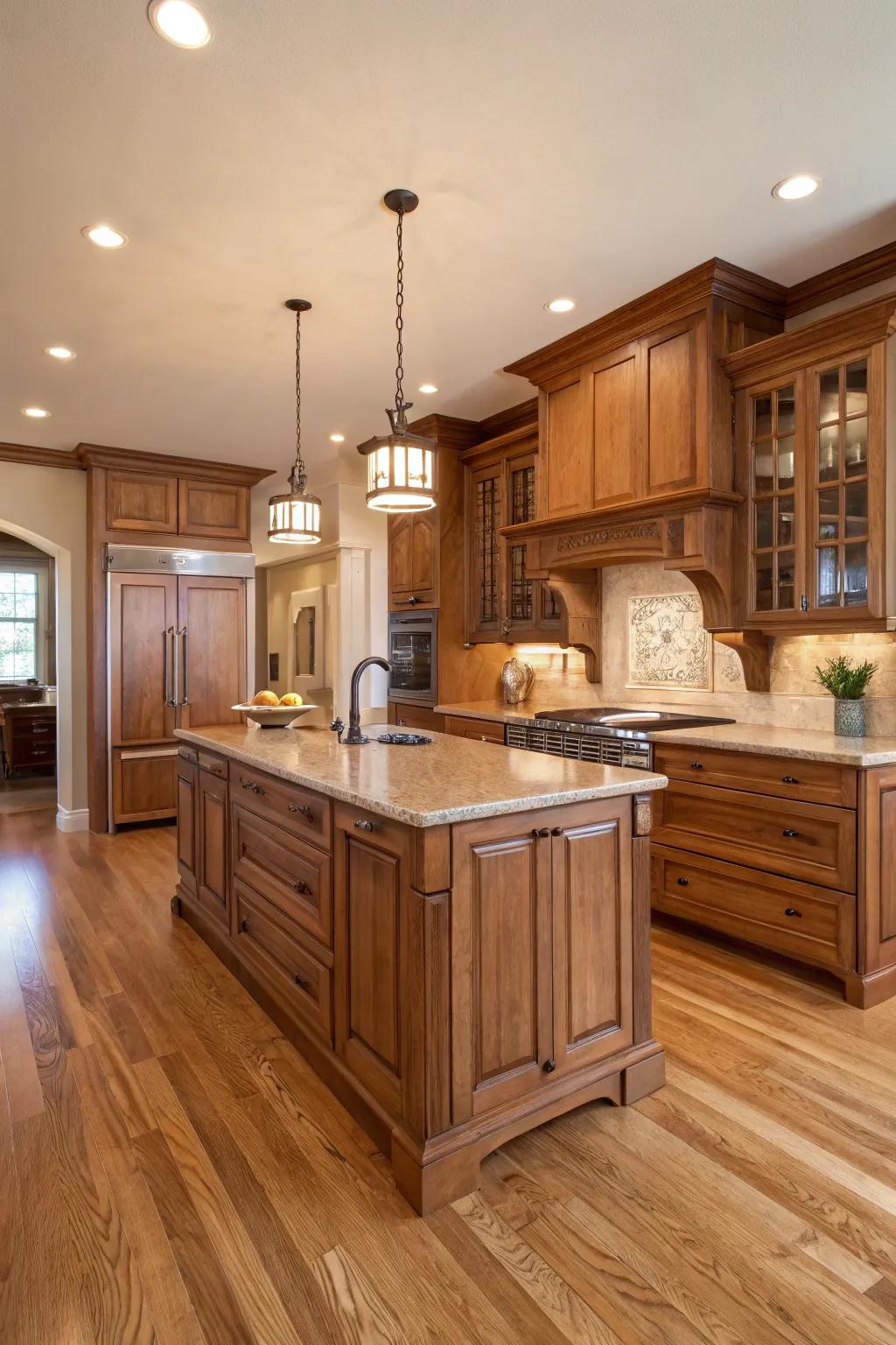 A sophisticated and ageless touch is provided by natural wood finishes.