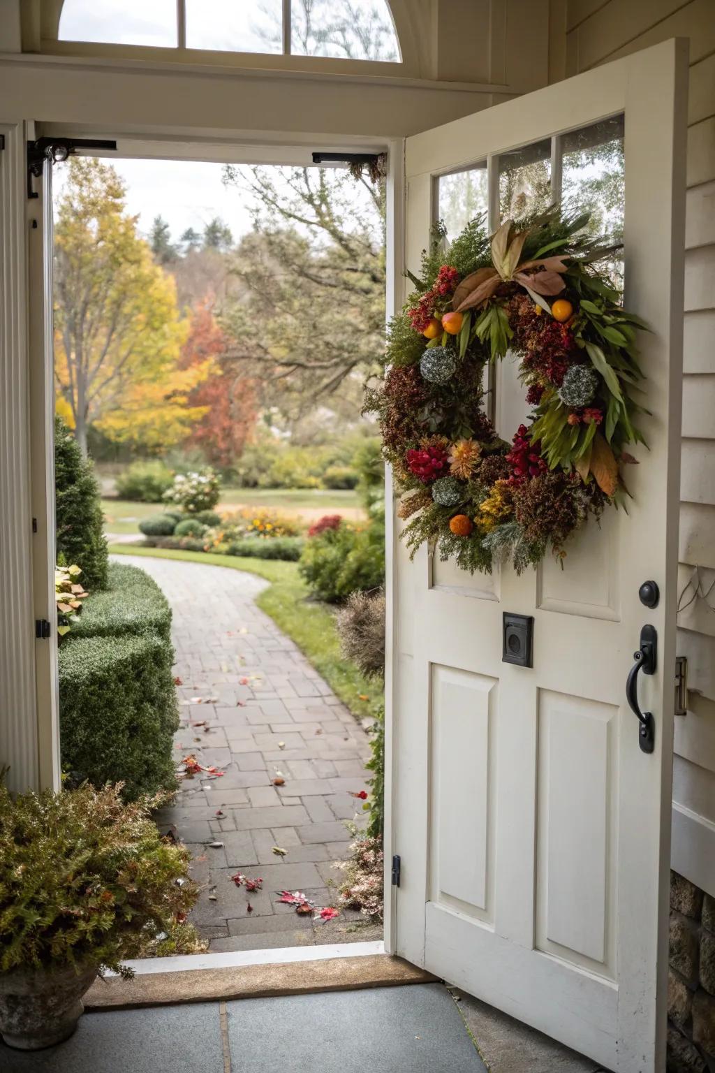 A vibrant periodical festoon that enriches the visual allure of the front entrance.